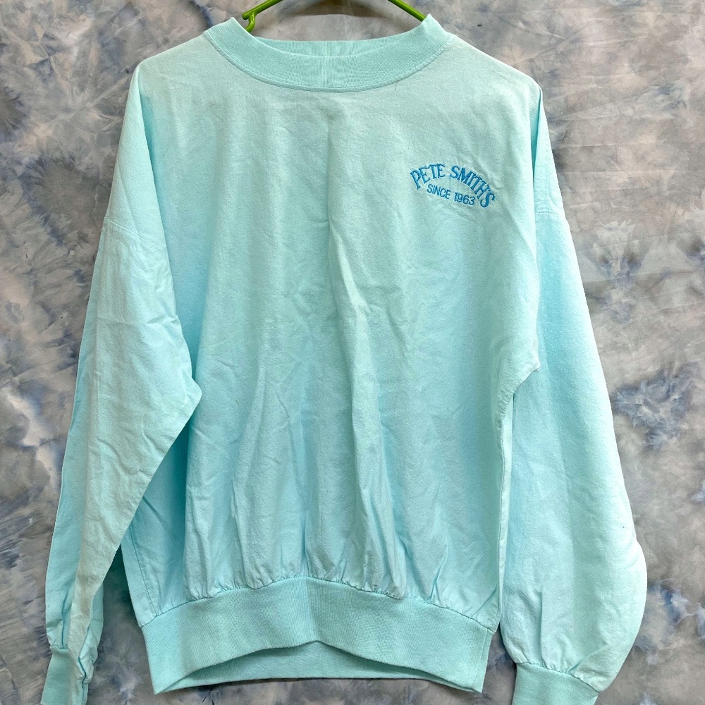 Vintage Mens Long Sleeve Top Quitman USA Size M Pete Smiths Embroidery Blue